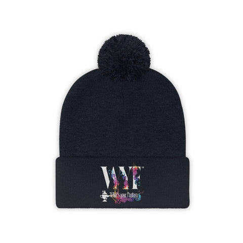 Image of Pom Pom Beanie - beautifully Embroidered - white letters