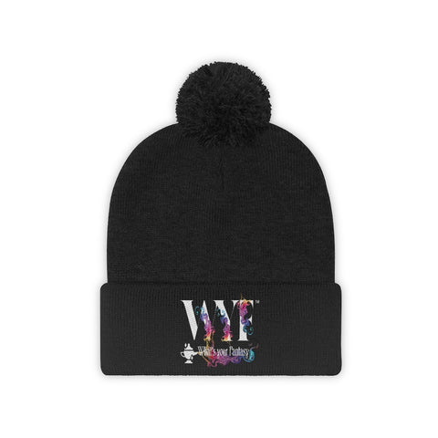 Image of Pom Pom Beanie - beautifully Embroidered - white letters