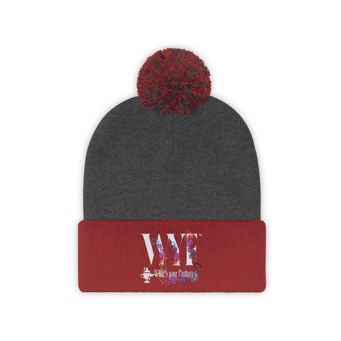 Image of Pom Pom Beanie - beautifully Embroidered - white letters