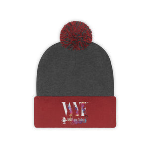 Pom Pom Beanie - beautifully Embroidered - white letters
