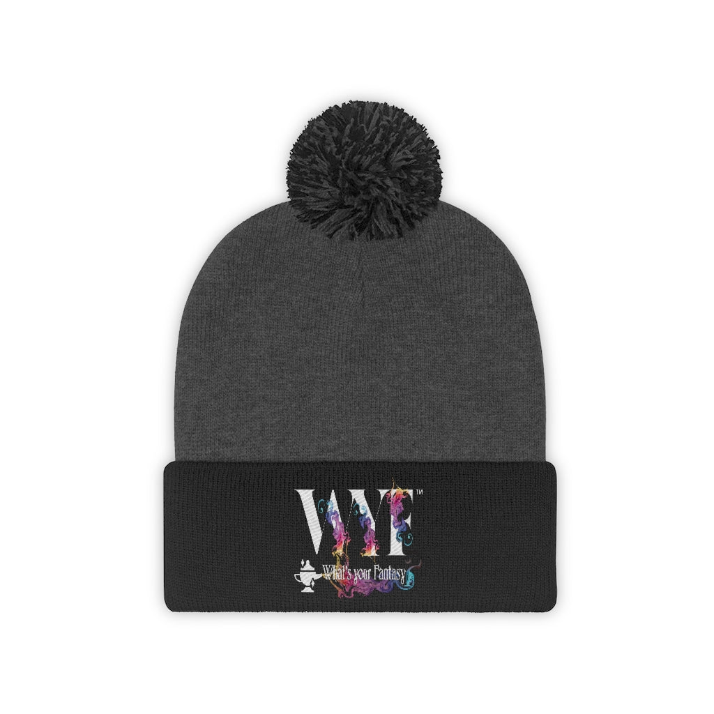 Pom Pom Beanie - beautifully Embroidered - white letters