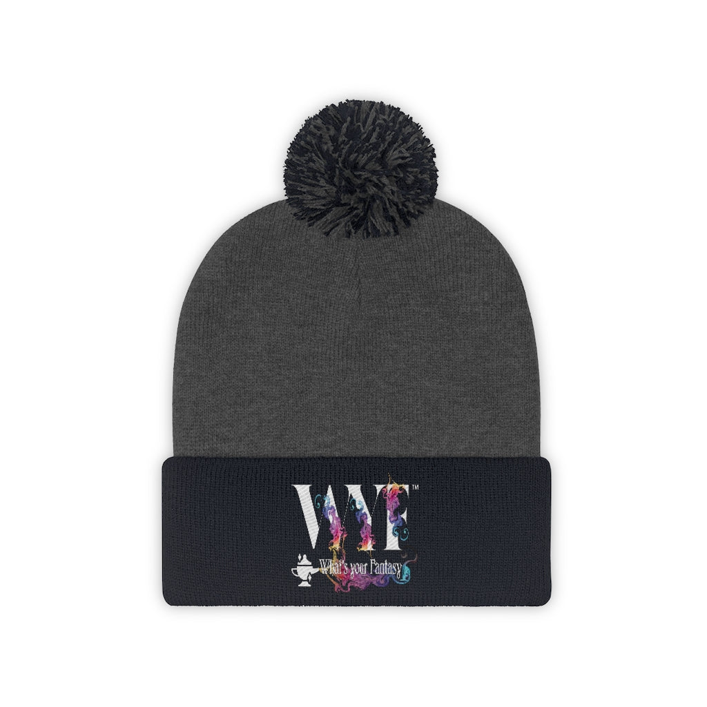 Pom Pom Beanie - beautifully Embroidered - white letters