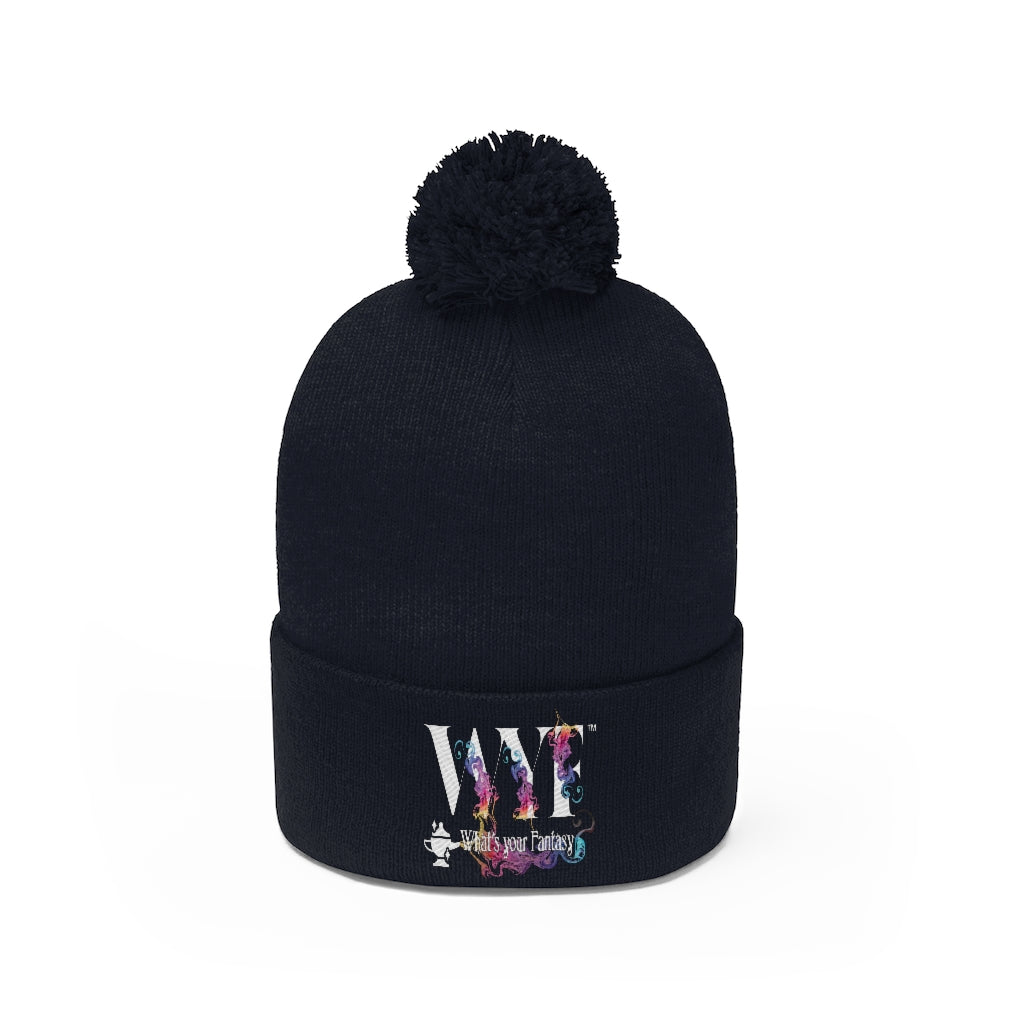 Pom Pom Beanie - beautifully Embroidered - white letters