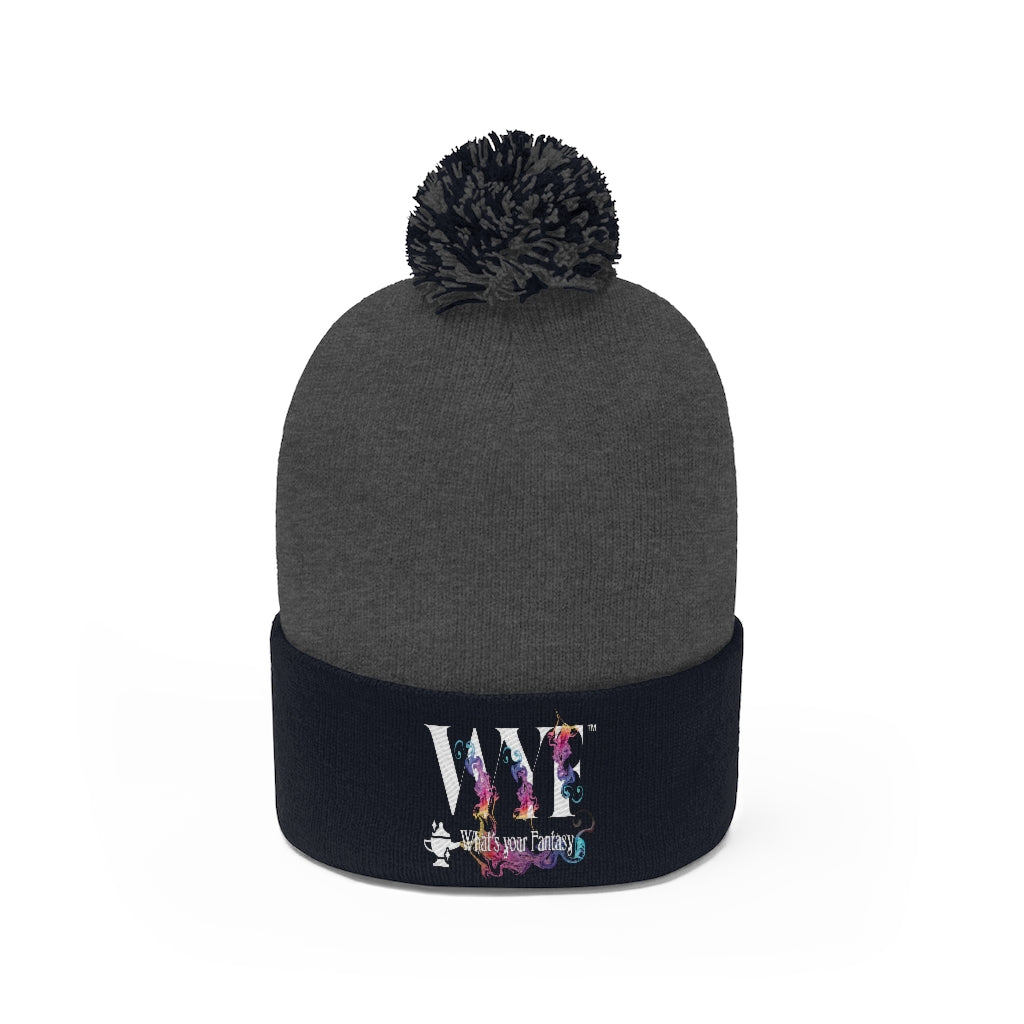Pom Pom Beanie - beautifully Embroidered - white letters