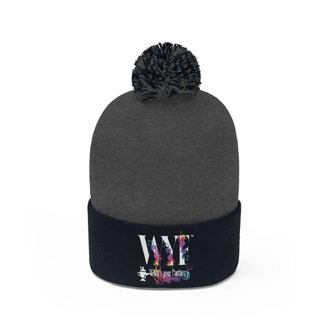 Image of Pom Pom Beanie - beautifully Embroidered - white letters