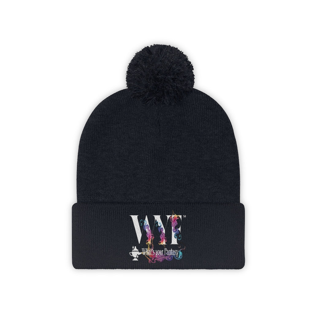 Pom Pom Beanie - beautifully Embroidered - white letters