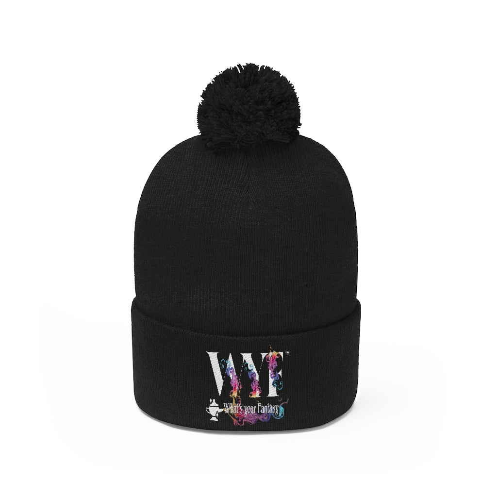 Pom Pom Beanie - beautifully Embroidered - white letters